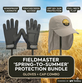 Fieldmaster 'Spring-to-Summer' protection bundle with gloves and cap in a field setting.