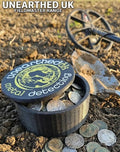 The Fieldmaster Hoard Pot Coin Preservation Case. A protective field storage box designed to keep Roman and Hammered coins safe from damage and scratching during transport.