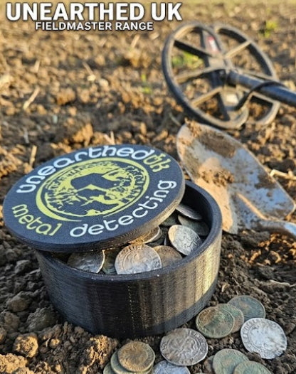 The Fieldmaster Hoard Pot Coin Preservation Case. A protective field storage box designed to keep Roman and Hammered coins safe from damage and scratching during transport.