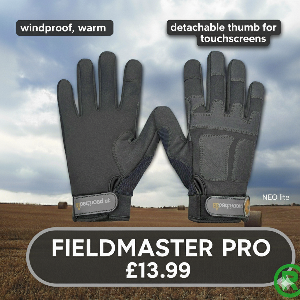 Fieldmaster Tactical Windproof Gloves with fold-back thumb  . High-dexterity metal detecting gloves designed for precision coin handling and operating controls.